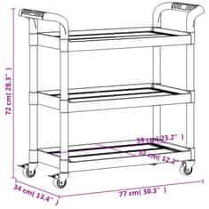 Vidaxl 3patrový vozík černý 77 x 34 x 72 cm hliník