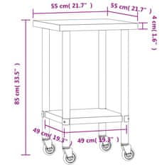 Greatstore Kuchyňský pracovní stůl s kolečky 55 x 55 x 85 cm nerezová ocel