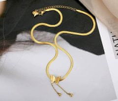 For Fun & Home Elegantní náhrdelník s motýlem, pozlacený 18karátovým zlatem, z chirurgické oceli 316L, délka 40 cm