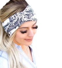 For Fun & Home Velká měkká dámská pásek na vlasy turban BANDAMKA uzel boho, pružná a elastická, obvod 46-54 cm, šířka 8,5 cm