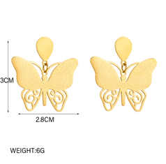 For Fun & Home Elegantní Zlaté Náušnice Motýli z Chirurgické Oceli 316L, Rozměry 3 x 2,8 cm, Zapínání na Puzetu