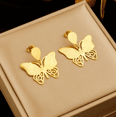 For Fun & Home Elegantní Zlaté Náušnice Motýli z Chirurgické Oceli 316L, Rozměry 3 x 2,8 cm, Zapínání na Puzetu