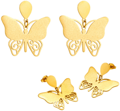 For Fun & Home Elegantní Zlaté Náušnice Motýli z Chirurgické Oceli 316L, Rozměry 3 x 2,8 cm, Zapínání na Puzetu