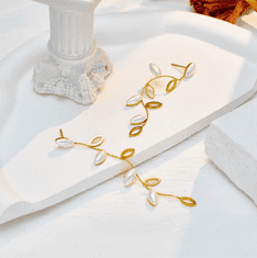 For Fun & Home Dlouhé zlaté náušnice s perleťovými listy z chirurgické oceli, 7,5 cm