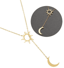 For Fun & Home Dlouhý náhrdelník ze zlaté chirurgické oceli 316L s motivem slunce a měsíce, délka 60 cm