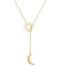 For Fun & Home Dlouhý náhrdelník ze zlaté chirurgické oceli 316L s motivem slunce a měsíce, délka 60 cm
