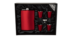 koryworld Červená nerezová placatka , 4 ks skleničky a nálevka v dárkové krabičce