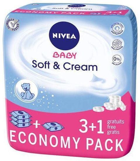 Nivea Vlhčené čistící ubrousky Soft & Cream - 3+1 gratis