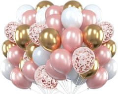 Camerazar Sada 60 růžových balónků s konfetami, latex, průměr 25 cm