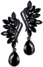 For Fun & Home Visací náušnice s křišťálovými zirkony, černé, bižuterní kov, délka 6.5 cm