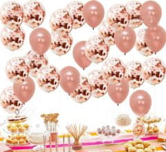Camerazar Sada 30 balónků v růžově zlaté barvě s konfetami, latex, průměr 25 cm