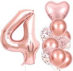 Camerazar Sada 10 růžových balónků ke čtvrtým narozeninám - latex, fólie, výška 81 cm