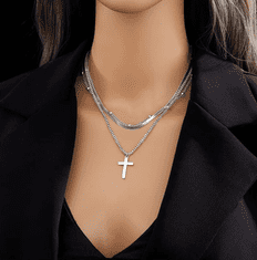 For Fun & Home Elegantní náhrdelník s křížkem z chirurgické oceli 316L, stříbrný, délka 45 cm