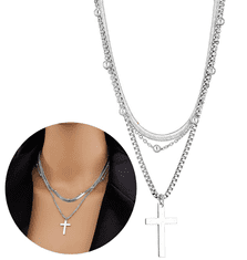 For Fun & Home Elegantní náhrdelník s křížkem z chirurgické oceli 316L, stříbrný, délka 45 cm