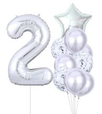 Camerazar Sada 10 stříbrných balónků k druhým narozeninám - latex a fólie, max. velikost 81 cm