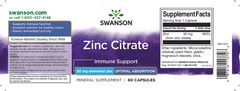 Swanson Zinc Citrate, Zinek Citrát, 50 mg, 60 kapslí