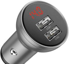 BASEUS nabíječka do auta, 2xUSB-A, 24W, stříbrná