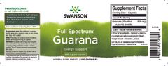 Swanson Guarana, 500 mg, 100 kapslí