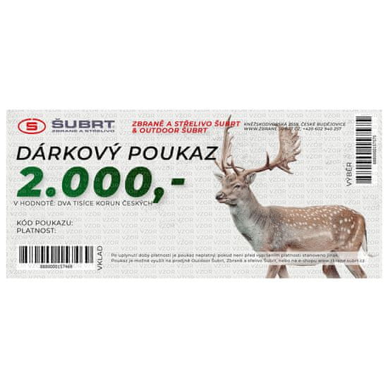 Zbranestrelivo Šubrt a střelivo Šubrt Dárkový poukaz v hodnotě 2000 Kč