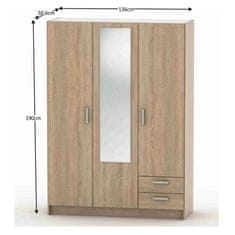 KONDELA 3-dveřová skříň, BETTY 7 BE07-001-00 hnědá dřevotříska 50.6 x 136 x 190 cm