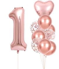 Camerazar Sada 10 růžových narozeninových balónků z latexu a fólie, různé tvary a velikosti, max. 81 cm