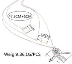 Camerazar Trojdílný Náhrdelník s Lapačem Snů, Peříčky a Půlměsícem, Tlumené Barvy, Délka 47,5 cm + 5 cm Prodloužení