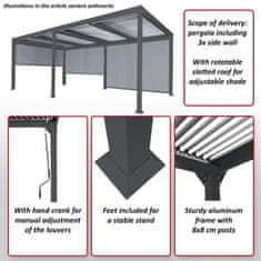 MCW Hliníková pergola L41 s 3x boční stěnou, lamelový pavilon, robustní 8cm kovový rám 3x6m ~ antracitová barva