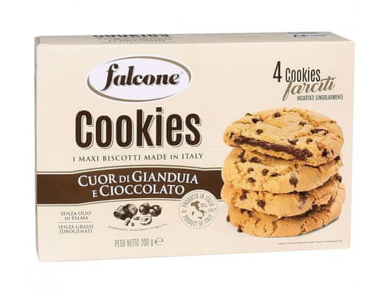 Falcone FALCONE Cookies - Sušenky s kousky mléčné čokolády plněné lískooříškovým krémem 200g