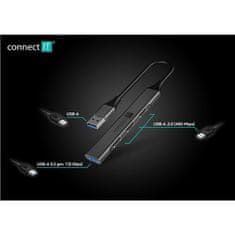 Connect IT USB Hub USB-A (1xUSB-A 3.0, 3xUSB-A 2.0) - šedý