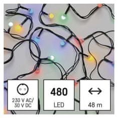 Emos Vánoční řetěz D5AM07 LED vánoční cherry řetěz – kuličky, 48 m, venkovní i vnitřní, multicolor, časovač