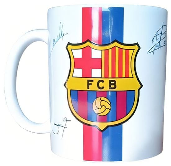 FotbalFans Hrnek FC Barcelona, bílý s podpisy, 300 ml