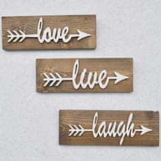 Kalune Design Nástěnná dřevěná dekorace LOVE LIVE LAUGH hnědá/bílá