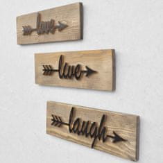 Kalune Design Nástěnná dřevěná dekorace LOVE LIVE LAUGH hnědá/černá