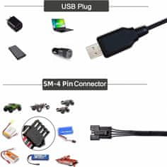 YUNIQUE GREEN-CLEAN USB Univerzální RC Nabíjecí Kabel S Konektorem SM-4P Pro 2S 7,4V LiPo Baterie Kompatibilní RC Auto / Auto / Letadlo / Drone / RC Loď A Další Hračky Na Dálkové Ovládání