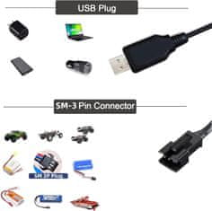 YUNIQUE GREEN-CLEAN USB Univerzální RC Nabíjecí Kabel S SM-3P Konektorem Pro 2S 7,4V LiPo Baterie Kompatibilní RC Auto / Auto / Letadlo / Dron / RC Loď A Další Hračky Na Dálkové Ovládání