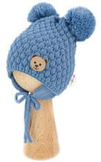 Baby Nellys Zimní pletená čepice Teddy Bear na zavazování, modrá, 56/68, (0-6 měsíců)