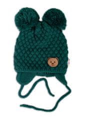 Baby Nellys Zimní pletená čepice Teddy Bear na zavazování, zelená, 68/80, (6-12m)
