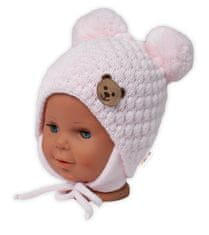 Baby Nellys Zimní pletená čepice Teddy Bear na zavazování, růžová, 68/80, (6-12m)