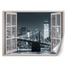 shumee Fototapeta, Window New York Brooklyn Bridge černobílá - 140x100