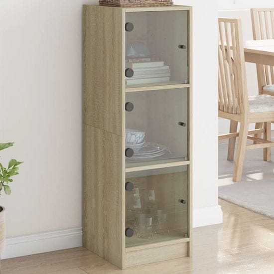 Greatstore Highboard se skleněnými dvířky dub sonoma 35 x 37 x 109 cm