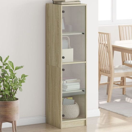 Greatstore Highboard se skleněnými dvířky dub sonoma 35 x 37 x 142 cm