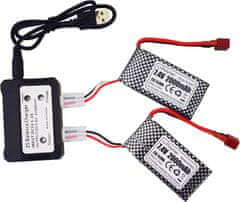 YUNIQUE GREEN-CLEAN Sada 2 LiPo baterií 7.4V 2000mAh s T-zástrčkou a nabíječkou 2v1 - kompatibilní s RC modely 9200, 9200E, 200E, 9202E, HM101, 9125, S920, S921, HB101 a WLtoys