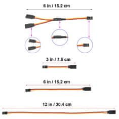 YUNIQUE GREEN-CLEAN 16ks Servo Extension pro RC, 75/150/300mm Servo Prodlužovací Kabel JR Konektor Zástrčka, 1 až 2 Y 150mm 3kolíkový drátěný kabel JR samec a Futaba samice