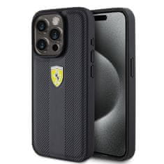 Ferrari  PU Leather Hot Stamp Groove Pattern Zadní Kryt pro iPhone 15 Pro Black