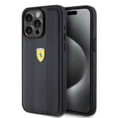 Ferrari  PU Leather Hot Stamp Groove Pattern Zadní Kryt pro iPhone 15 Pro Max Black