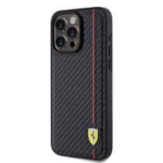 Ferrari  PU Leather Carbon Vertical Red Line Zadní Kryt pro iPhone 15 Pro Max Black