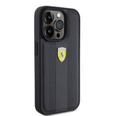 Ferrari  PU Leather Hot Stamp Groove Pattern Zadní Kryt pro iPhone 15 Pro Black