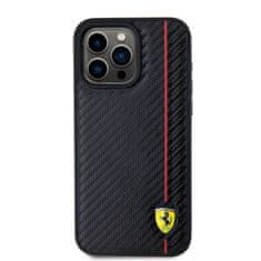 Ferrari  PU Leather Carbon Vertical Red Line Zadní Kryt pro iPhone 15 Pro Max Black