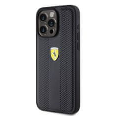 Ferrari  PU Leather Hot Stamp Groove Pattern Zadní Kryt pro iPhone 15 Pro Max Black