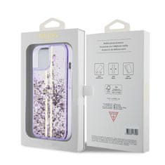 Guess  PC/TPU Liquid Glitter Gold Stripe Zadní Kryt pro iPhone 15 Purple